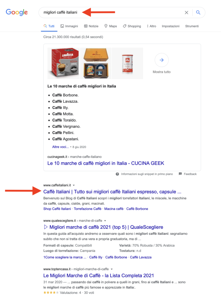 nicchie affiliazioni amazon SERP caffè italiani